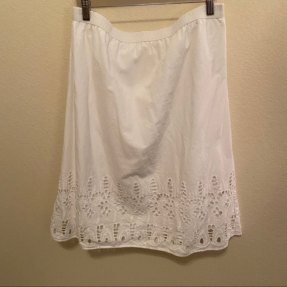 Studio West White Cotton Solid Lace Broderie Eyelet Trim Stretch Waist Skirt Med